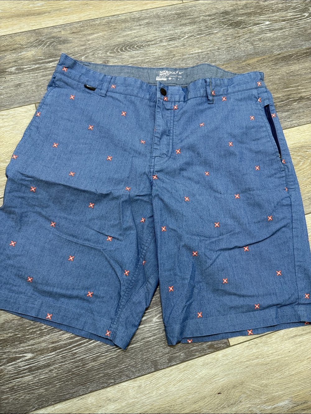 Nike Men’s Blue Golf Shorts with pink Cross Embroidery
